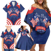 Personalized Happy Liberia Flag Day Family Matching Off Shoulder Short Dress and Hawaiian Shirt One Flag One People - Wonder Print Shop