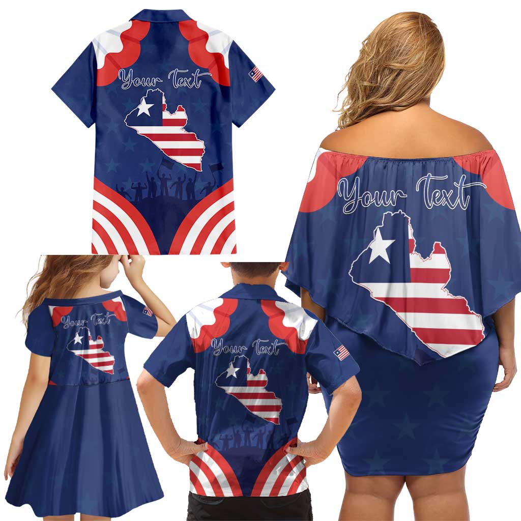 Personalized Happy Liberia Flag Day Family Matching Off Shoulder Short Dress and Hawaiian Shirt One Flag One People - Wonder Print Shop