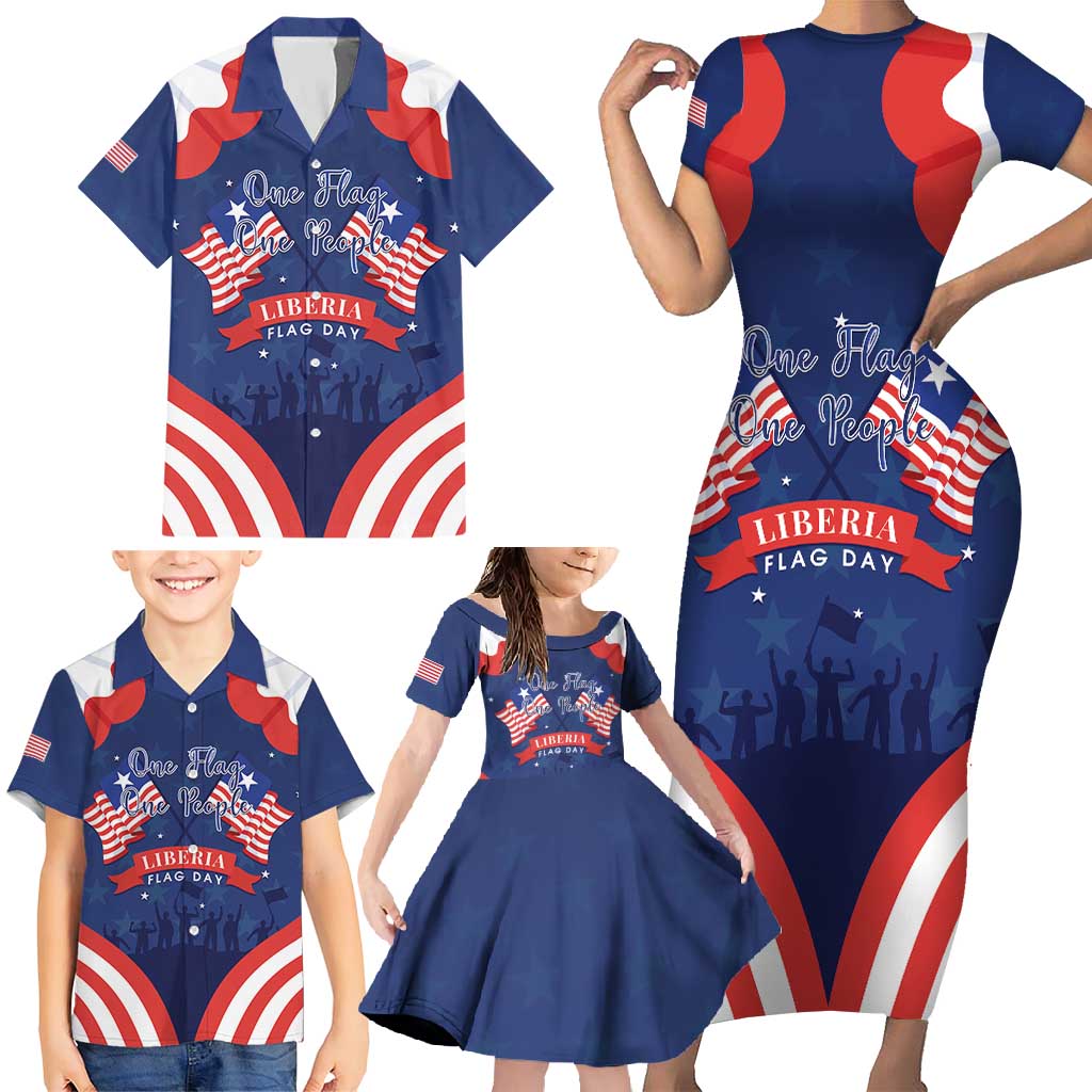 Personalized Happy Liberia Flag Day Family Matching Short Sleeve Bodycon Dress and Hawaiian Shirt One Flag One People - Wonder Print Shop