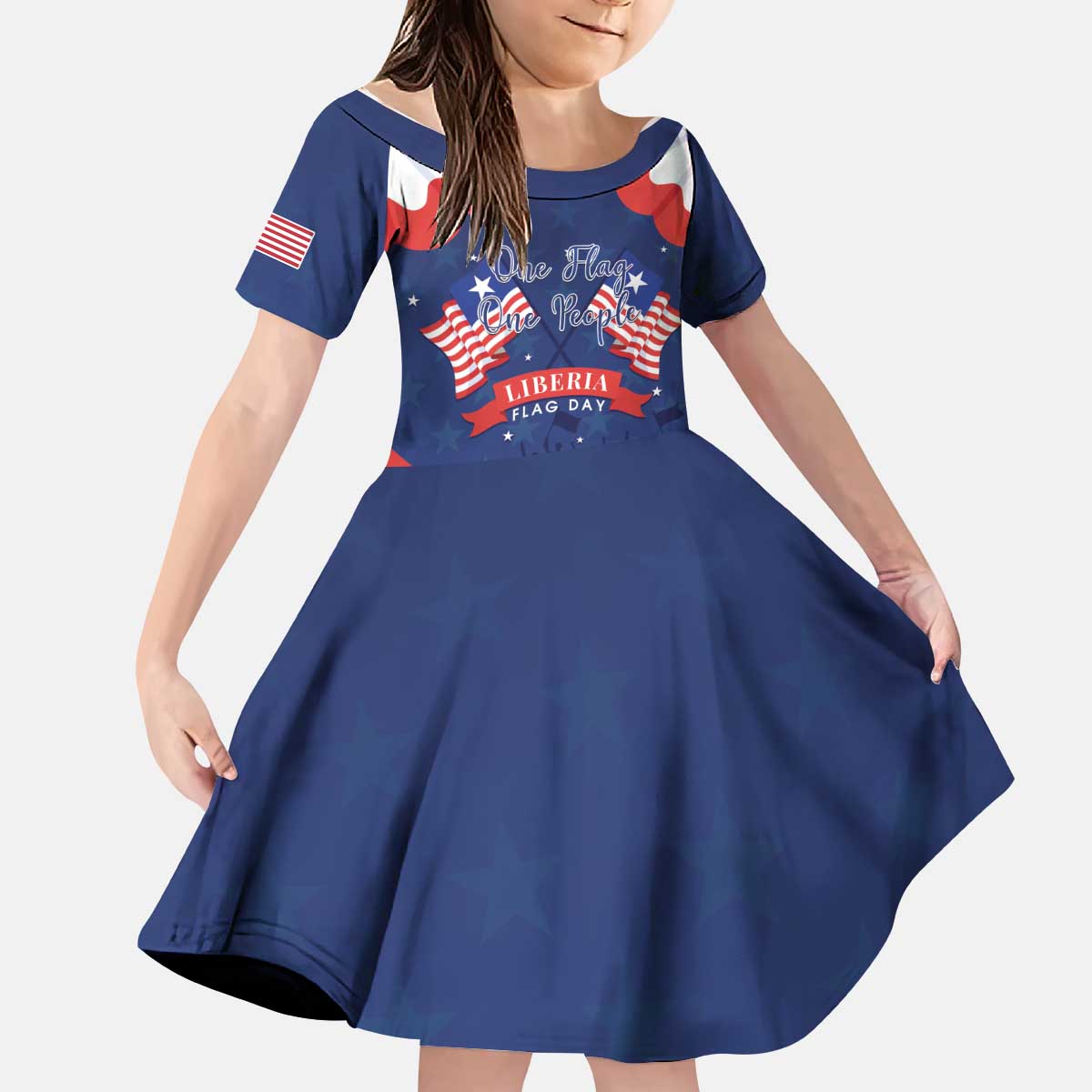 Personalized Happy Liberia Flag Day Kid Short Sleeve Dress One Flag One People - Wonder Print Shop