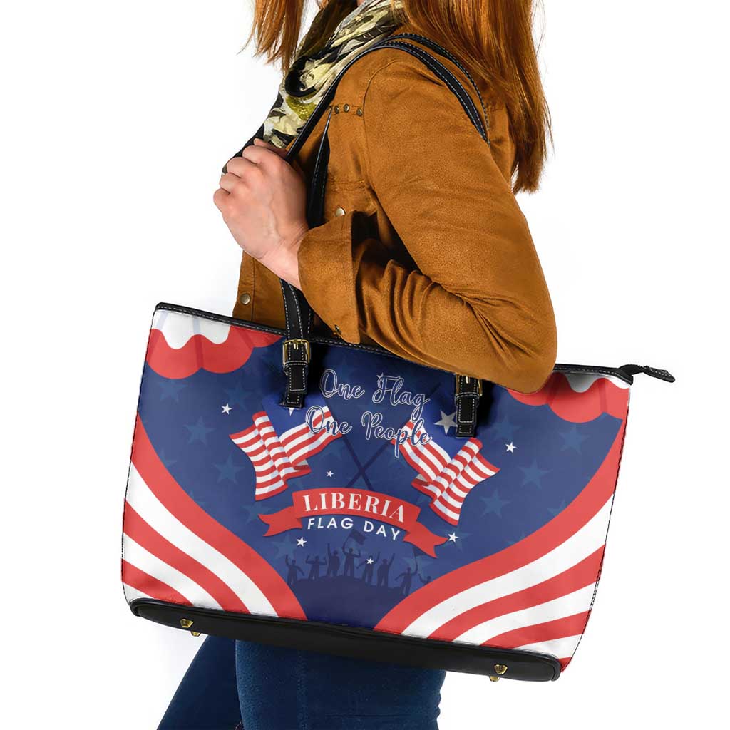 Happy Liberia Flag Day Leather Tote Bag One Flag One People - Wonder Print Shop