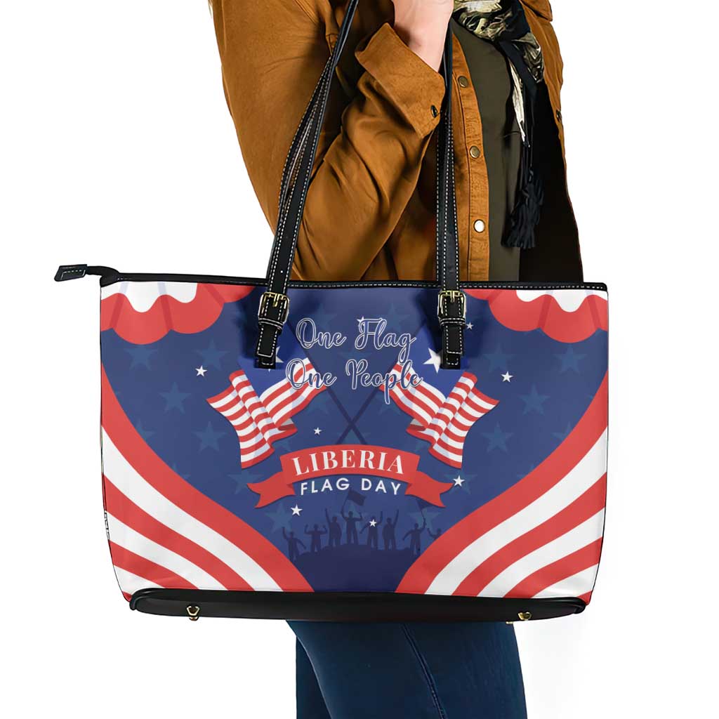 Happy Liberia Flag Day Leather Tote Bag One Flag One People - Wonder Print Shop