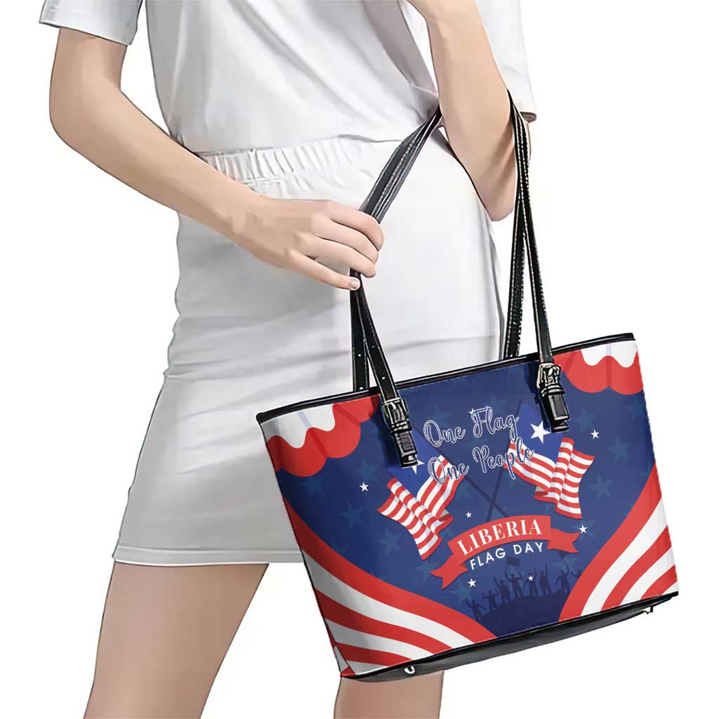 Happy Liberia Flag Day Leather Tote Bag One Flag One People - Wonder Print Shop
