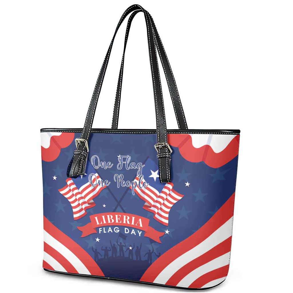 Happy Liberia Flag Day Leather Tote Bag One Flag One People - Wonder Print Shop