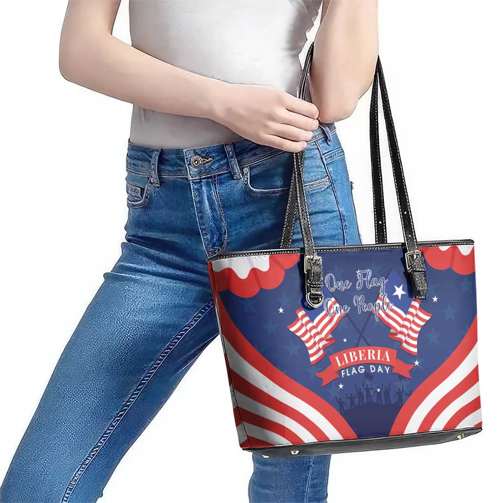 Happy Liberia Flag Day Leather Tote Bag One Flag One People - Wonder Print Shop