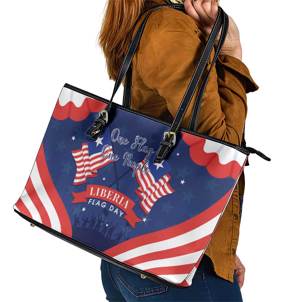 Happy Liberia Flag Day Leather Tote Bag One Flag One People - Wonder Print Shop