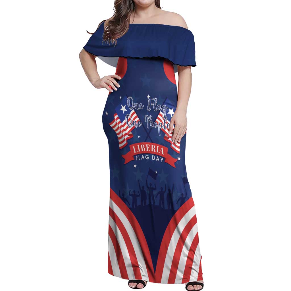 Personalized Happy Liberia Flag Day Off Shoulder Maxi Dress One Flag One People - Wonder Print Shop