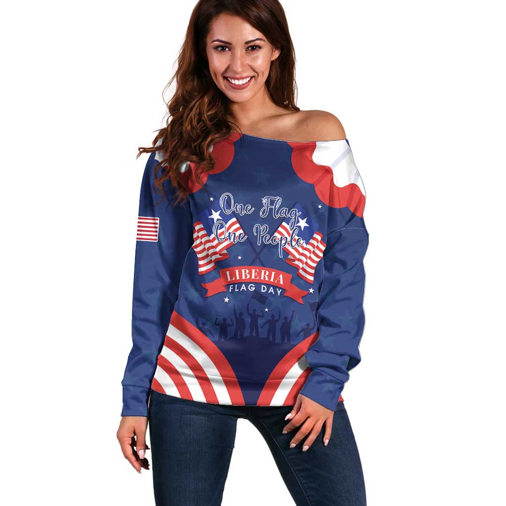 Personalized Happy Liberia Flag Day Off Shoulder Sweater One Flag One People - Wonder Print Shop