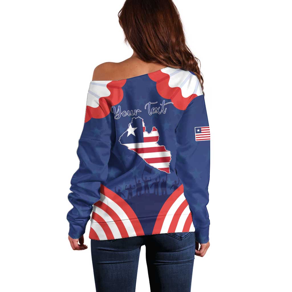Personalized Happy Liberia Flag Day Off Shoulder Sweater One Flag One People - Wonder Print Shop