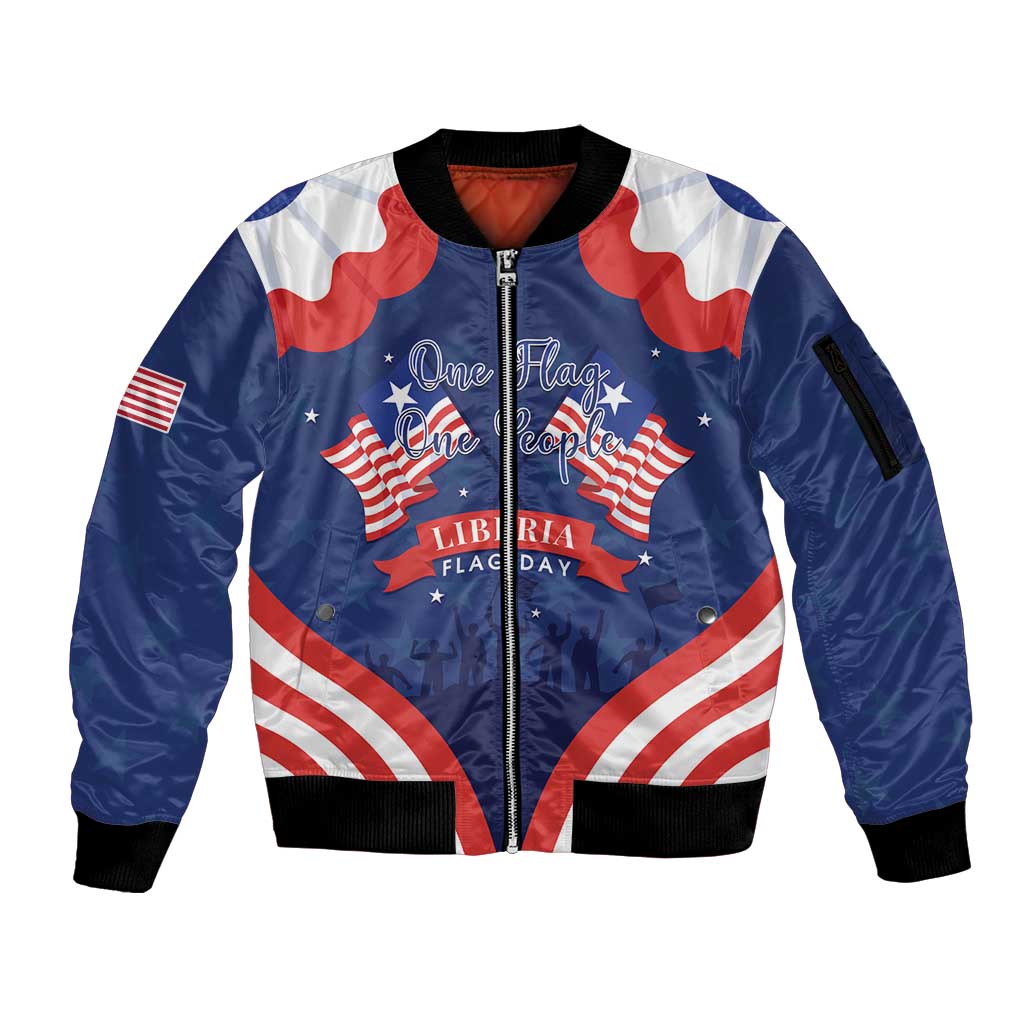 Personalized Happy Liberia Flag Day Sleeve Zip Bomber Jacket One Flag One People - Wonder Print Shop
