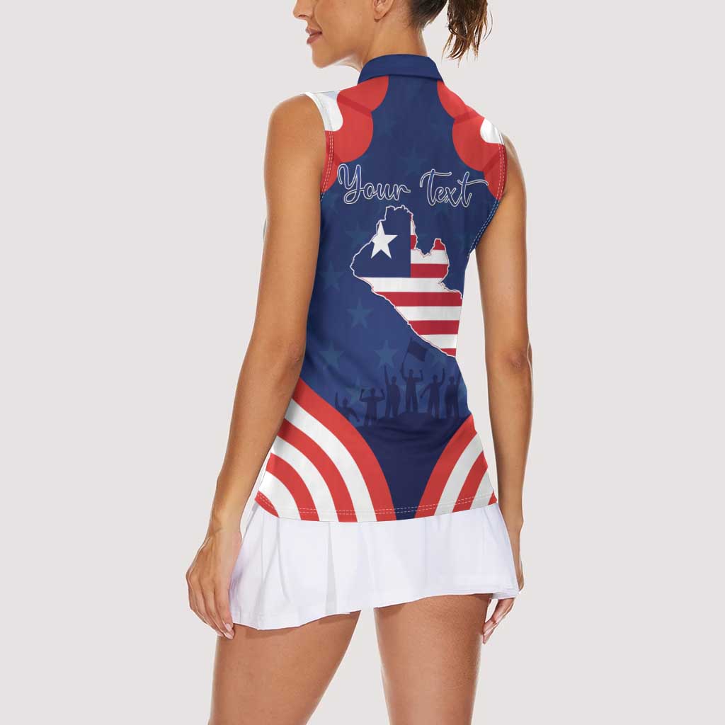 Personalized Happy Liberia Flag Day Women Sleeveless Polo Shirt One Flag One People - Wonder Print Shop