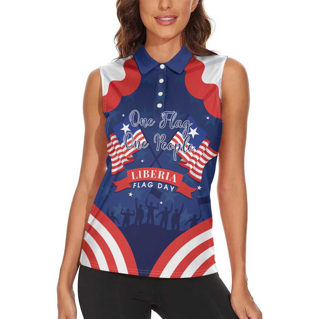Personalized Happy Liberia Flag Day Women Sleeveless Polo Shirt One Flag One People - Wonder Print Shop