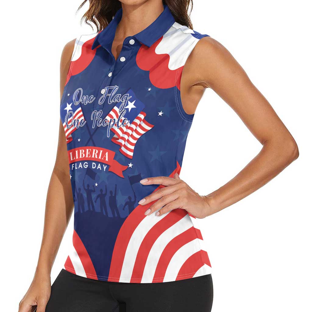 Personalized Happy Liberia Flag Day Women Sleeveless Polo Shirt One Flag One People - Wonder Print Shop