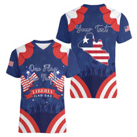 Personalized Happy Liberia Flag Day Women V-Neck T-Shirt One Flag One People - Wonder Print Shop