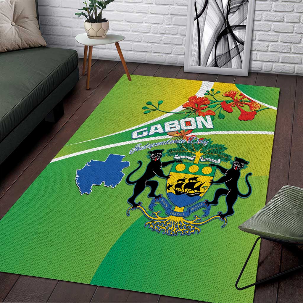Gabon Independence Day Area Rug Coat Of Arms With Map - Wonder Print Shop