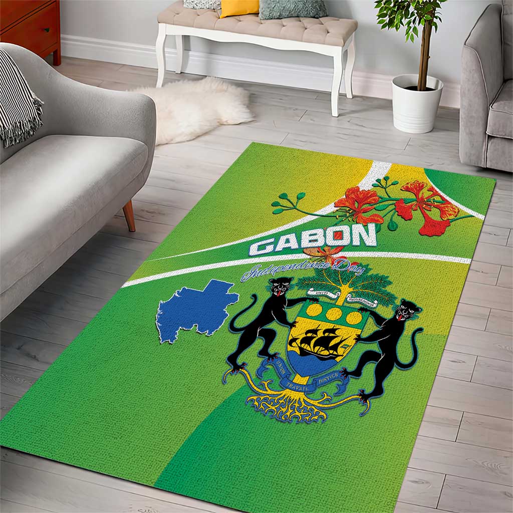 Gabon Independence Day Area Rug Coat Of Arms With Map - Wonder Print Shop