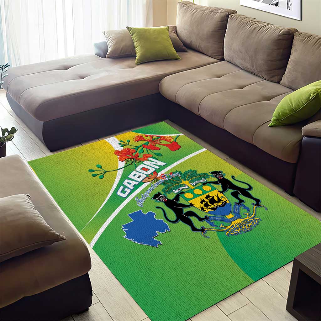 Gabon Independence Day Area Rug Coat Of Arms With Map - Wonder Print Shop