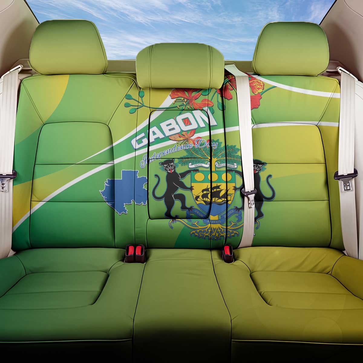 Gabon Independence Day Back Car Seat Cover Coat Of Arms With Map - Wonder Print Shop