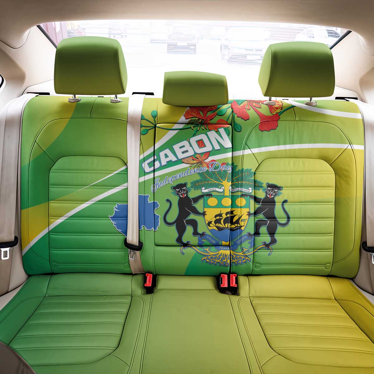Gabon Independence Day Back Car Seat Cover Coat Of Arms With Map - Wonder Print Shop