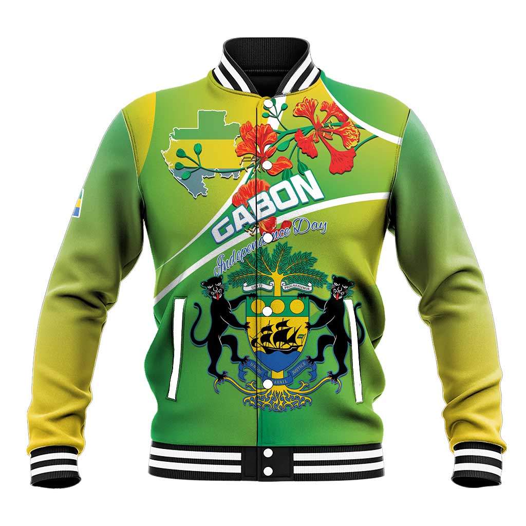 Personalized Gabon Independence Day Baseball Jacket Coat Of Arms With Map - Wonder Print Shop