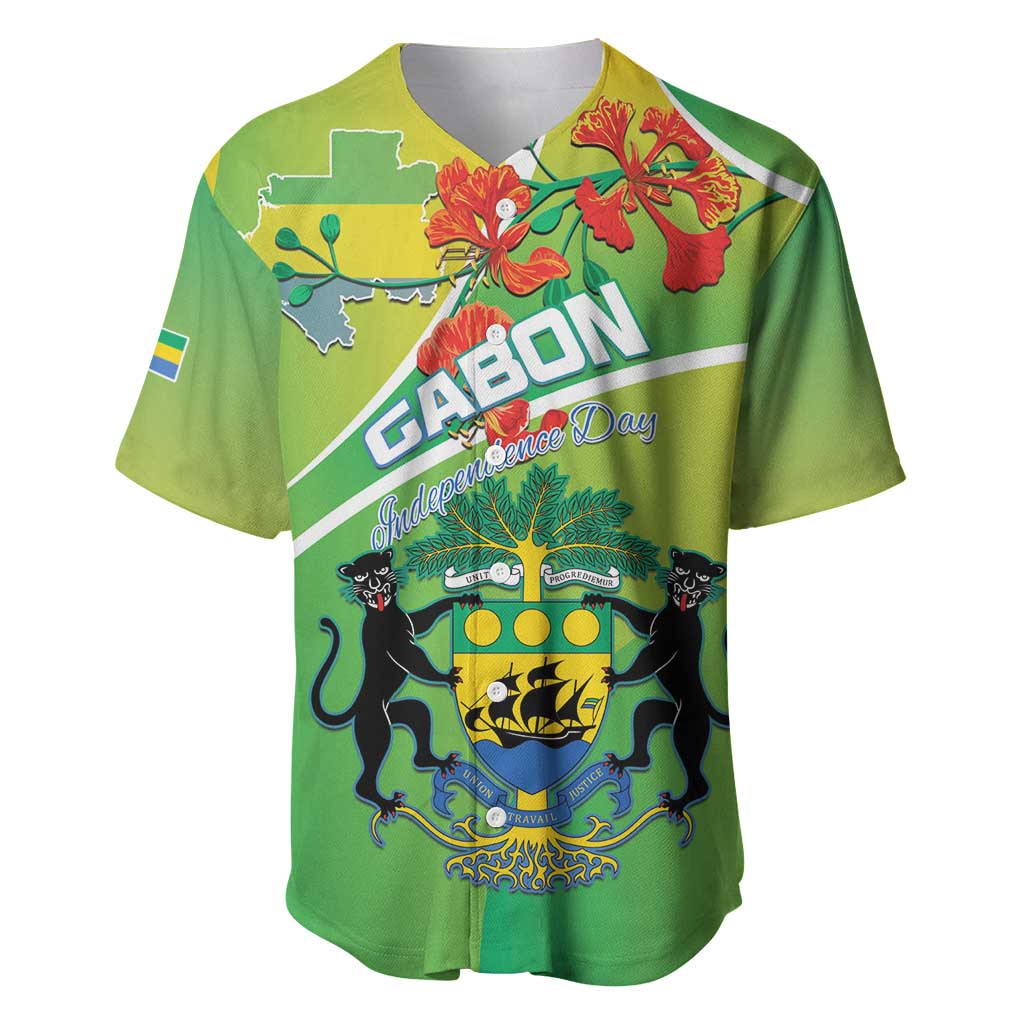 Personalized Gabon Independence Day Baseball Jersey Coat Of Arms With Map - Wonder Print Shop