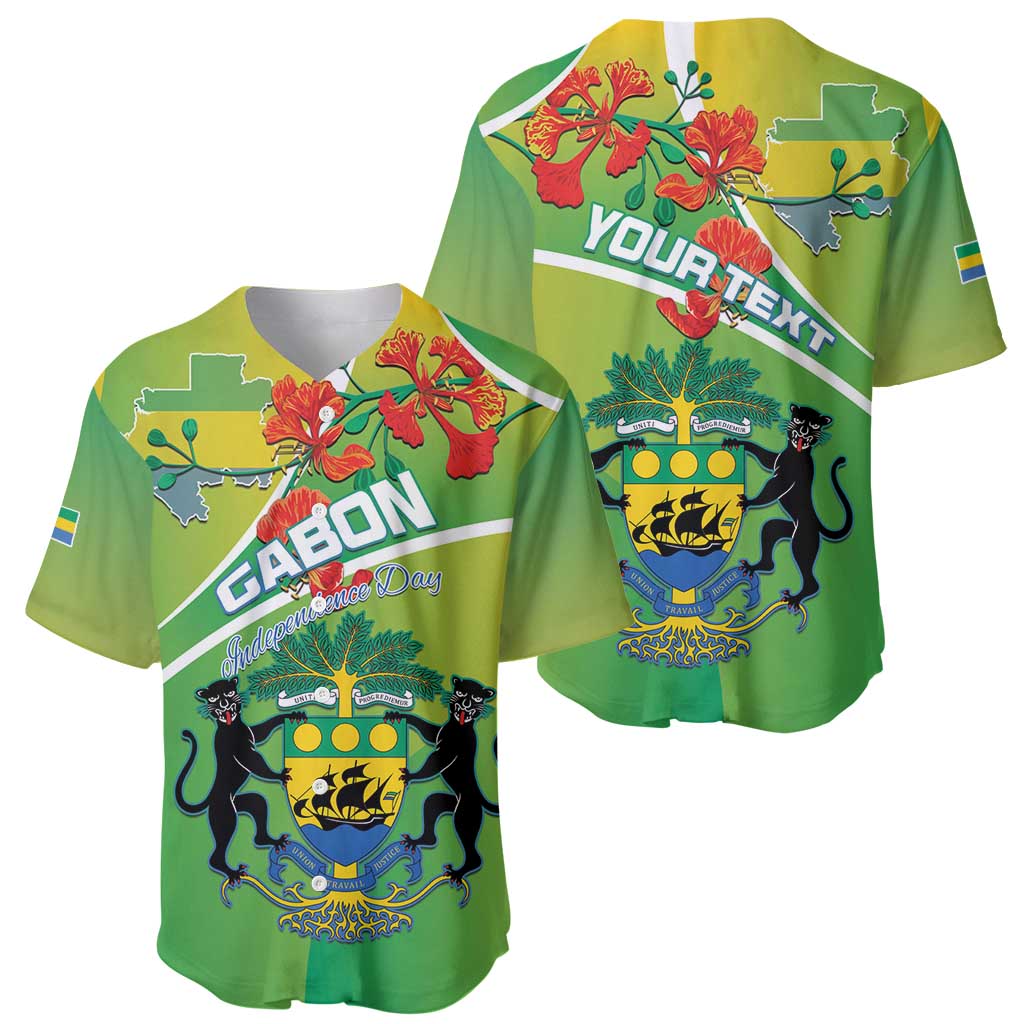 Personalized Gabon Independence Day Baseball Jersey Coat Of Arms With Map - Wonder Print Shop
