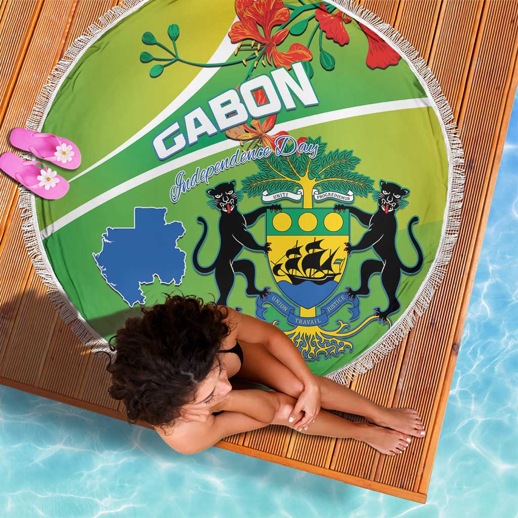 Gabon Independence Day Beach Blanket Coat Of Arms With Map - Wonder Print Shop