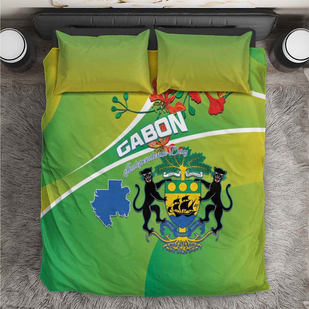 Gabon Independence Day Bedding Set Coat Of Arms With Map - Wonder Print Shop