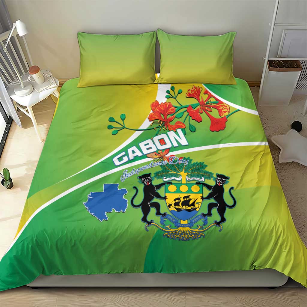 Gabon Independence Day Bedding Set Coat Of Arms With Map - Wonder Print Shop