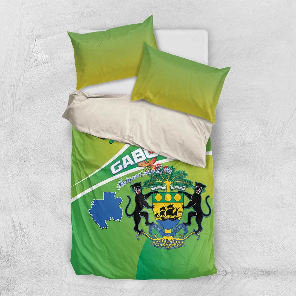 Gabon Independence Day Bedding Set Coat Of Arms With Map - Wonder Print Shop