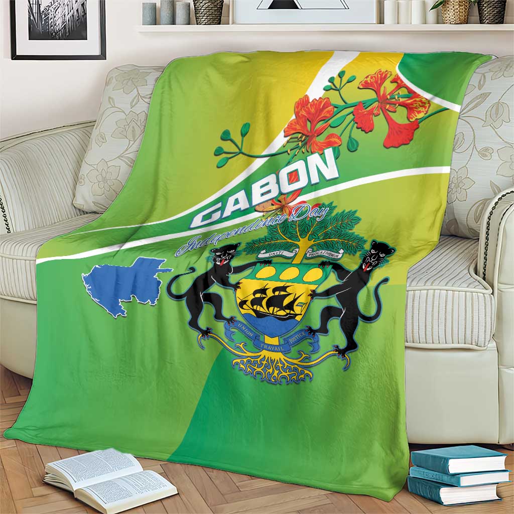 Gabon Independence Day Blanket Coat Of Arms With Map - Wonder Print Shop