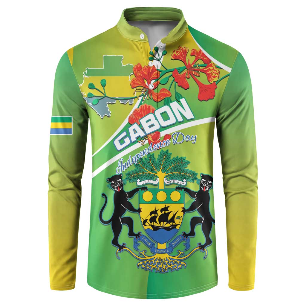 Personalized Gabon Independence Day Button Sweatshirt Coat Of Arms With Map - Wonder Print Shop