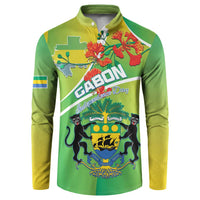 Personalized Gabon Independence Day Button Sweatshirt Coat Of Arms With Map - Wonder Print Shop