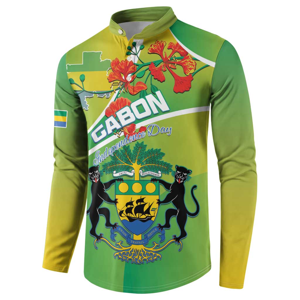 Personalized Gabon Independence Day Button Sweatshirt Coat Of Arms With Map - Wonder Print Shop