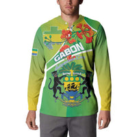 Personalized Gabon Independence Day Button Sweatshirt Coat Of Arms With Map - Wonder Print Shop