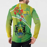 Personalized Gabon Independence Day Button Sweatshirt Coat Of Arms With Map - Wonder Print Shop