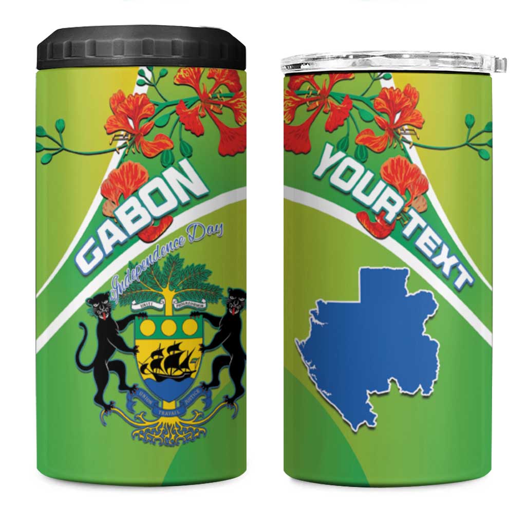 Personalized Gabon Independence Day 4 in 1 Can Cooler Tumbler Coat Of Arms With Map - Wonder Print Shop