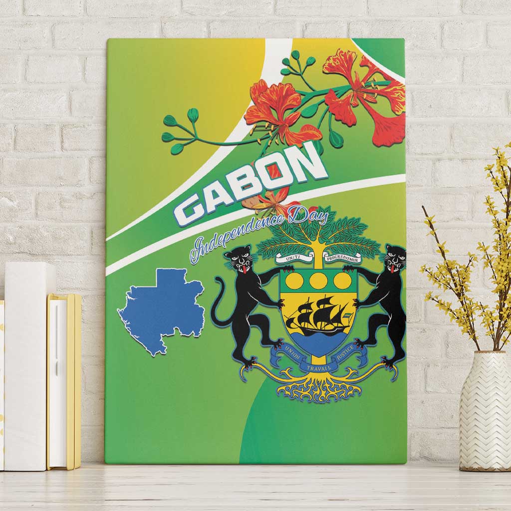 Gabon Independence Day Canvas Wall Art Coat Of Arms With Map - Wonder Print Shop