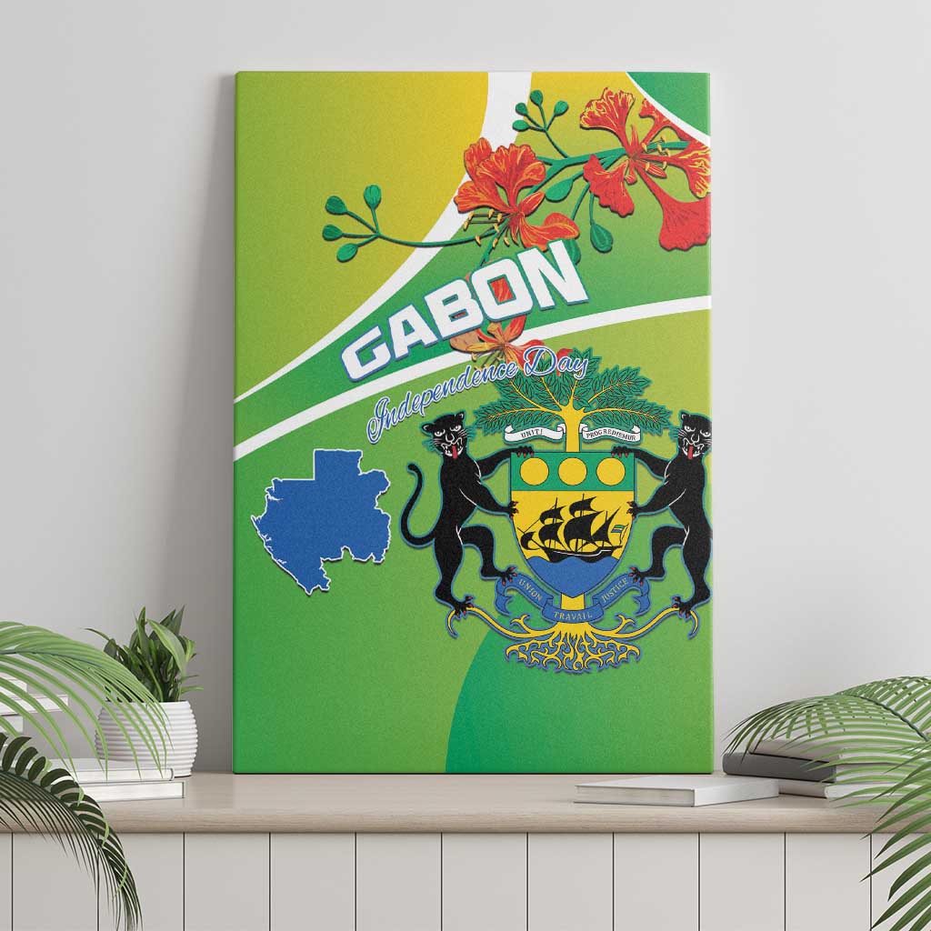 Gabon Independence Day Canvas Wall Art Coat Of Arms With Map - Wonder Print Shop