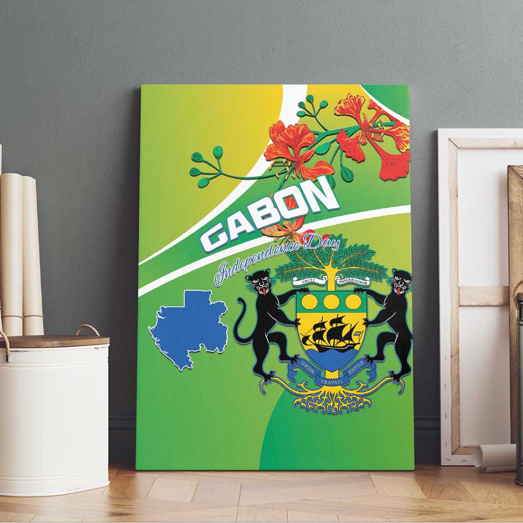 Gabon Independence Day Canvas Wall Art Coat Of Arms With Map - Wonder Print Shop
