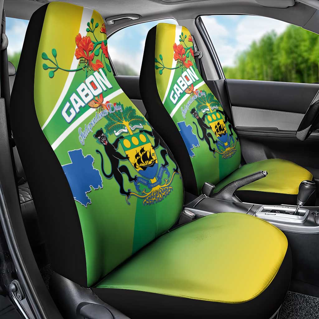 Gabon Independence Day Car Seat Cover Coat Of Arms With Map - Wonder Print Shop