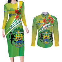 Personalized Gabon Independence Day Couples Matching Long Sleeve Bodycon Dress and Long Sleeve Button Shirt Coat Of Arms With Map - Wonder Print Shop
