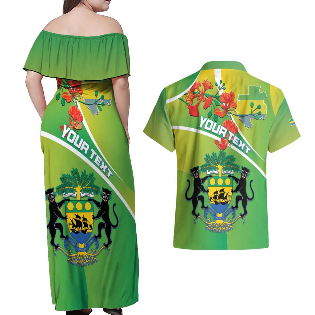 Personalized Gabon Independence Day Couples Matching Off Shoulder Maxi Dress and Hawaiian Shirt Coat Of Arms With Map - Wonder Print Shop
