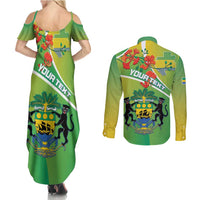 Personalized Gabon Independence Day Couples Matching Summer Maxi Dress and Long Sleeve Button Shirt Coat Of Arms With Map - Wonder Print Shop