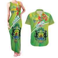 Personalized Gabon Independence Day Couples Matching Tank Maxi Dress and Hawaiian Shirt Coat Of Arms With Map - Wonder Print Shop
