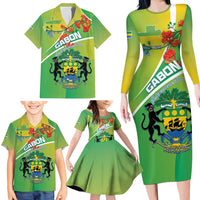Personalized Gabon Independence Day Family Matching Long Sleeve Bodycon Dress and Hawaiian Shirt Coat Of Arms With Map - Wonder Print Shop