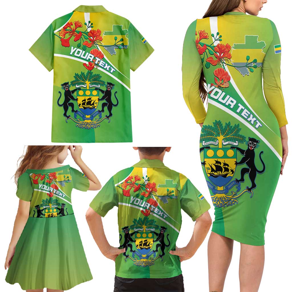 Personalized Gabon Independence Day Family Matching Long Sleeve Bodycon Dress and Hawaiian Shirt Coat Of Arms With Map - Wonder Print Shop