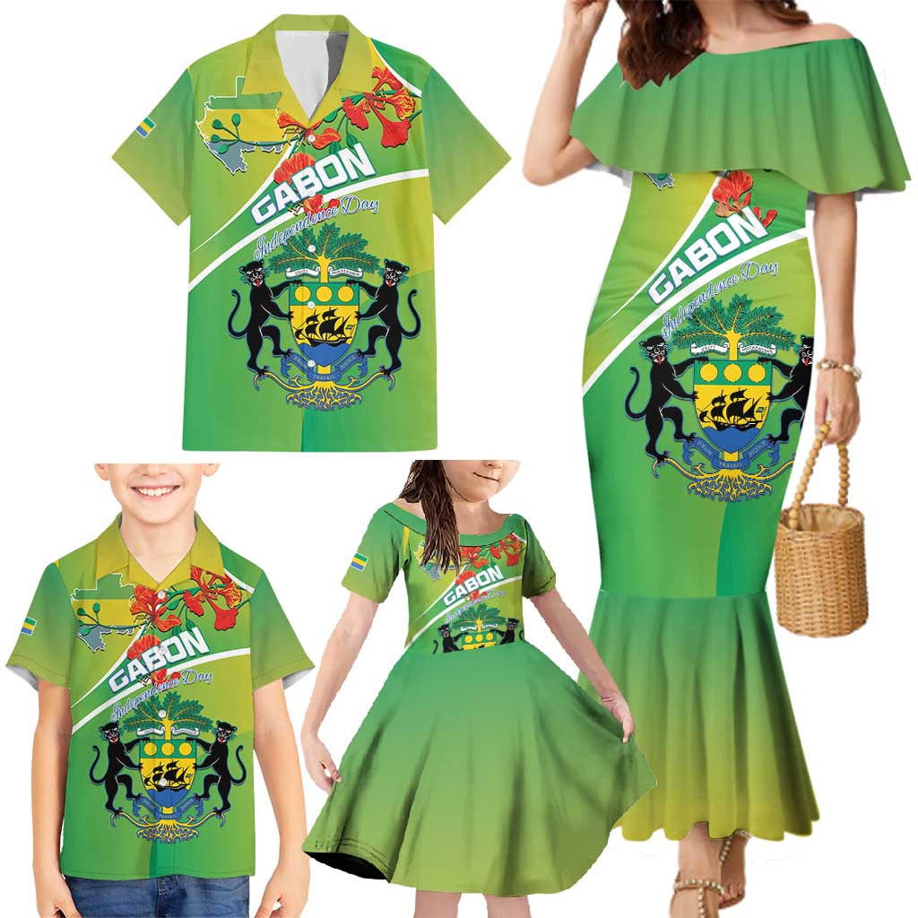 Personalized Gabon Independence Day Family Matching Mermaid Dress and Hawaiian Shirt Coat Of Arms With Map - Wonder Print Shop