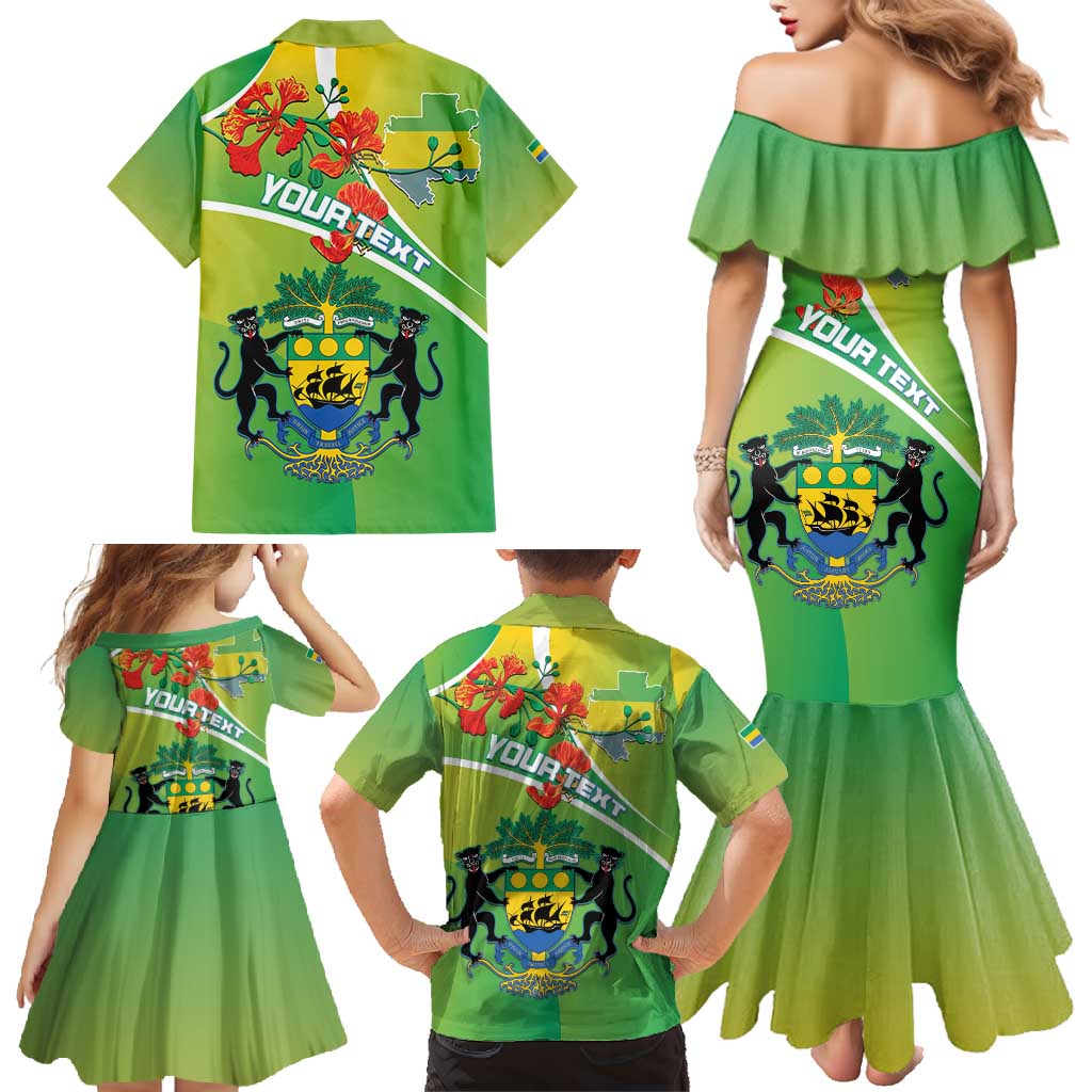 Personalized Gabon Independence Day Family Matching Mermaid Dress and Hawaiian Shirt Coat Of Arms With Map - Wonder Print Shop