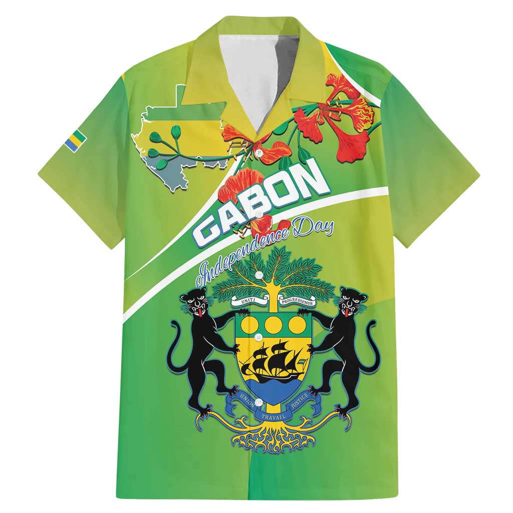Personalized Gabon Independence Day Family Matching Mermaid Dress and Hawaiian Shirt Coat Of Arms With Map - Wonder Print Shop